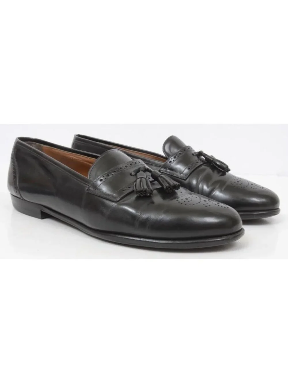 S2 by Santoni Mens 11EE Black Leather Tassle Loafers Dress Old Money Preppy Shoe